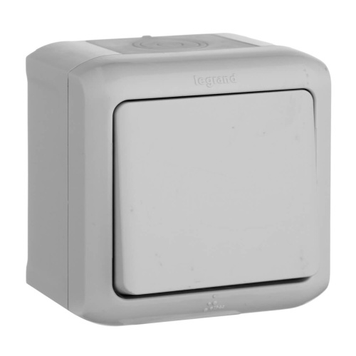 Выключатель одноклавишный кнопочный Legrand Quteo 6A 250V IP44 серый 782335 Выключатель одноклавишный кнопочный Legrand Quteo 6A 250V IP44 серый 782335
