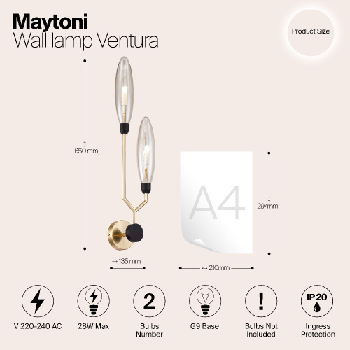 Бра Maytoni Ventura MOD012WL-02G Бра Maytoni Ventura MOD012WL-02G