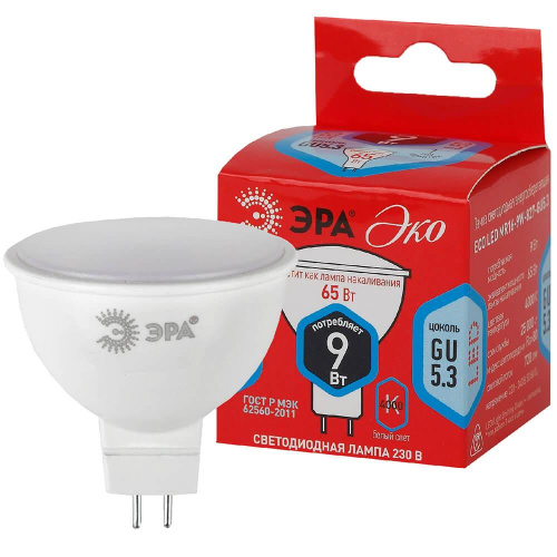 Лампа светодиодная ЭРА GU5.3 9W 4000K матовая ECO LED MR16-9W-840-GU5.3 Б0047944 Лампа светодиодная ЭРА GU5.3 9W 4000K матовая ECO LED MR16-9W-840-GU5.3 Б0047944