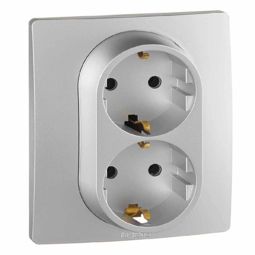 Розетка 2X2К+З Legrand Etika 16A 250V с/з винтовой зажим немецкий стандарт алюминий 672423 Розетка 2X2К+З Legrand Etika 16A 250V с/з винтовой зажим немецкий стандарт алюминий 672423