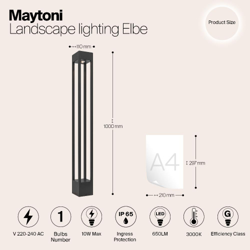 Уличный светодиодный светильник Maytoni Elbe O424FL-L10GF Уличный светодиодный светильник Maytoni Elbe O424FL-L10GF