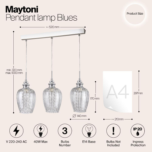 Подвесной светильник Maytoni Blues MOD044-PL-03-N Подвесной светильник Maytoni Blues MOD044-PL-03-N