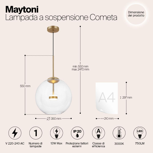 Подвесной светодиодный светильник Maytoni Cometa MOD056PL-L12G3K Подвесной светодиодный светильник Maytoni Cometa MOD056PL-L12G3K