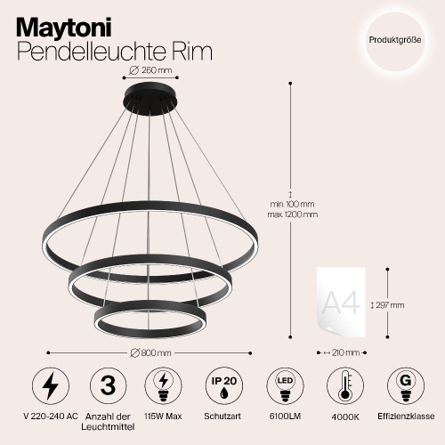 Подвесной светодиодный светильник Maytoni Rim MOD058PL-L100B4K Подвесной светодиодный светильник Maytoni Rim MOD058PL-L100B4K