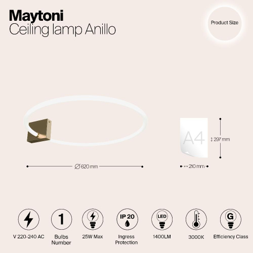 Настенный светильник Maytoni Anillo MOD315CL-L25G3K Настенный светильник Maytoni Anillo MOD315CL-L25G3K