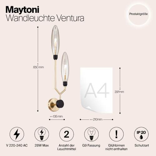 Бра Maytoni Ventura MOD012WL-02G Бра Maytoni Ventura MOD012WL-02G