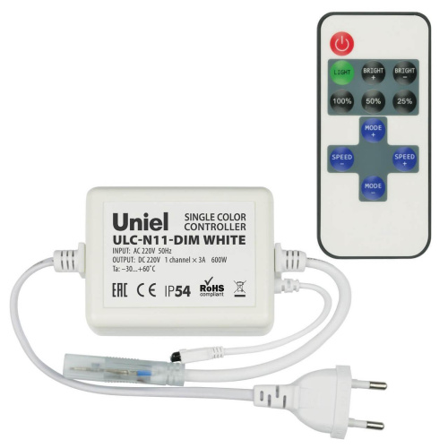 Контроллер для светодиодных одноцветных лент 220В Uniel ULC-N11-Dim White UL-00002277 Контроллер для светодиодных одноцветных лент 220В Uniel ULC-N11-Dim White UL-00002277