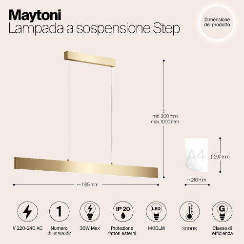 Подвесной светодиодный светильник Maytoni Step P010PL-L30G3K Подвесной светодиодный светильник Maytoni Step P010PL-L30G3K