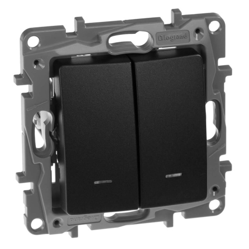 Выключатель двухклавишный Legrand Etika с подсветкой 10A 250V антрацит 672604 Выключатель двухклавишный Legrand Etika с подсветкой 10A 250V антрацит 672604