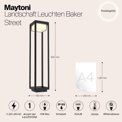 Ландшафтный светодиодный светильник Maytoni Baker Street O021FL-L10B3K Ландшафтный светодиодный светильник Maytoni Baker Street O021FL-L10B3K