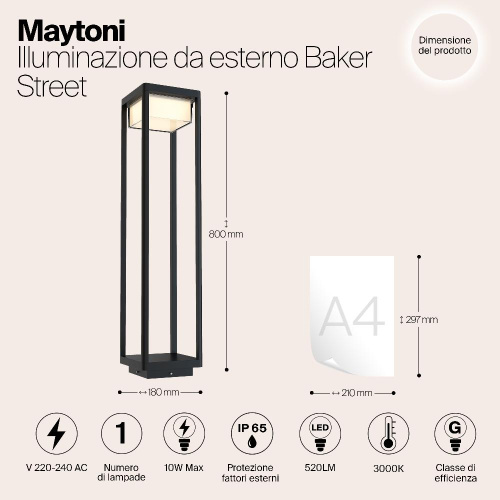 Ландшафтный светодиодный светильник Maytoni Baker Street O021FL-L10B3K Ландшафтный светодиодный светильник Maytoni Baker Street O021FL-L10B3K