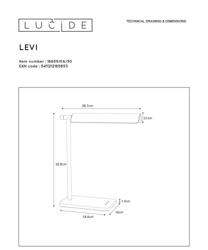 Настольная лампа Lucide Levi 18659/06/30 Настольная лампа Lucide Levi 18659/06/30