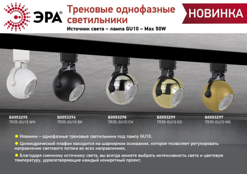 Трековый светильник ЭРА TR35-GU10 MG Б0053297 Трековый светильник ЭРА TR35-GU10 MG Б0053297