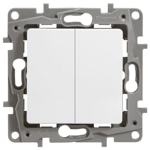 Переключатель двухклавишный Legrand Etika 10A 250V белый 672212 Переключатель двухклавишный Legrand Etika 10A 250V белый 672212