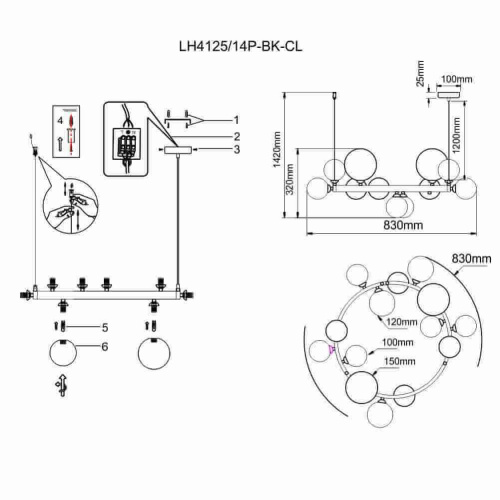 Подвесная люстра Lumien Hall Lovrenc LH4125/14P-BK-CL