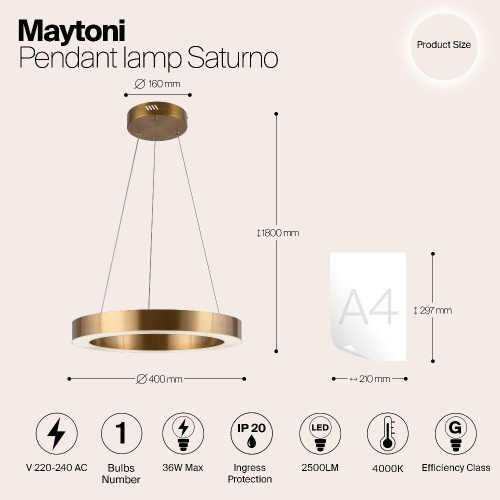 Подвесная светодиодная люстра Maytoni Saturno MOD415PL-L36BS4K Подвесная светодиодная люстра Maytoni Saturno MOD415PL-L36BS4K
