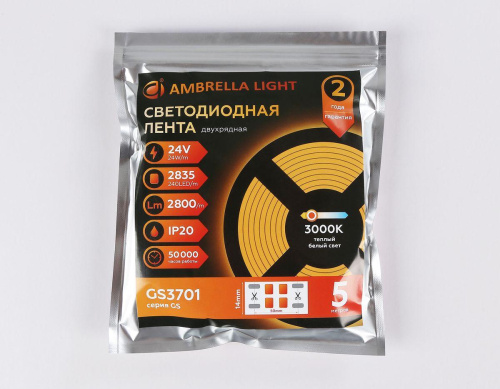 Светодиодная лента Ambrella Light 24W/m 240LED/m 2835SMD дневной белый 5M GS3702 Светодиодная лента Ambrella Light 24W/m 240LED/m 2835SMD дневной белый 5M GS3702