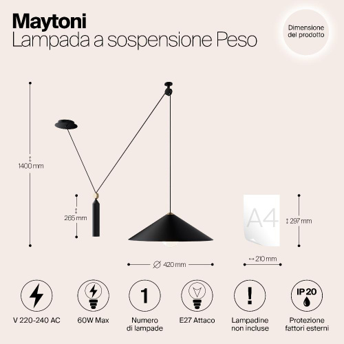 Подвесной светильник Maytoni Technical Peso P080PL-01B Подвесной светильник Maytoni Technical Peso P080PL-01B