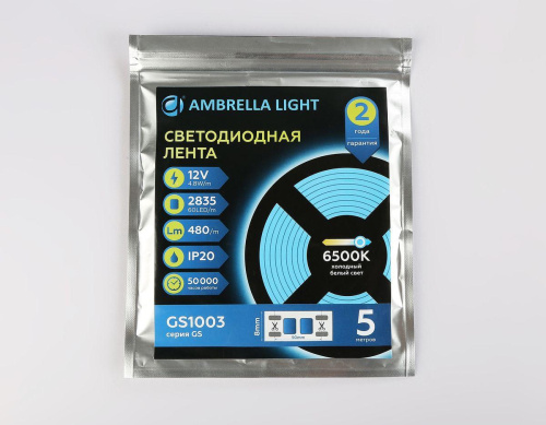 Светодиодная лента Ambrella Light 4,8W/m 60LED/m 2835SMD холодный белый 5M GS1003 Светодиодная лента Ambrella Light 4,8W/m 60LED/m 2835SMD холодный белый 5M GS1003
