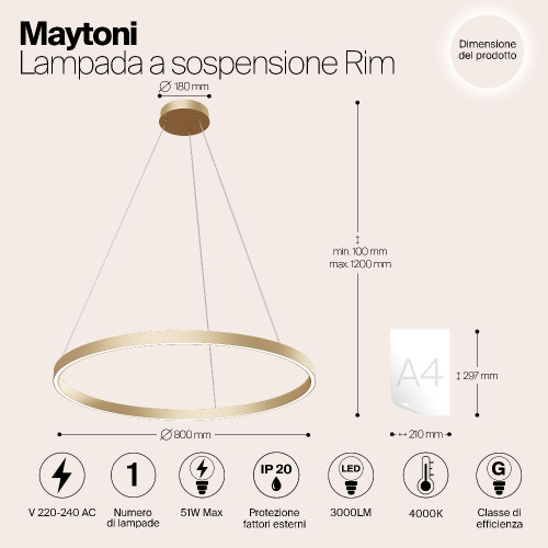Подвесной светодиодный светильник Maytoni Rim MOD058PL-L42BS4K Подвесной светодиодный светильник Maytoni Rim MOD058PL-L42BS4K
