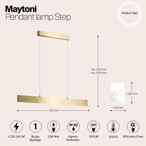 Подвесной светодиодный светильник Maytoni Step P010PL-L23G3K Подвесной светодиодный светильник Maytoni Step P010PL-L23G3K
