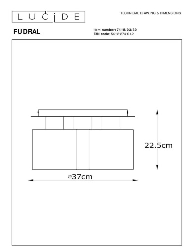 Потолочная люстра Lucide Fudral 74115/03/30 Потолочная люстра Lucide Fudral 74115/03/30