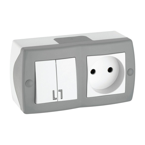 Выключатель - розетка Mono Electric Octans IP20 двухклавишный - 2К бело-серый 104-020001-182 Выключатель - розетка Mono Electric Octans IP20 двухклавишный - 2К бело-серый 104-020001-182