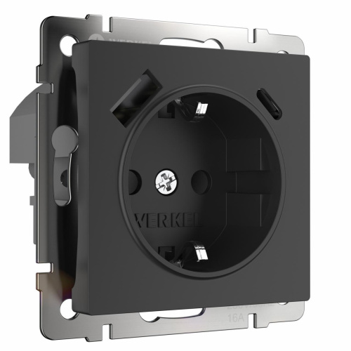 Розетка Werkel с быстрой зарядкой USB Type A+С черный W1171708 4690389176449 Розетка Werkel с быстрой зарядкой USB Type A+С черный W1171708 4690389176449