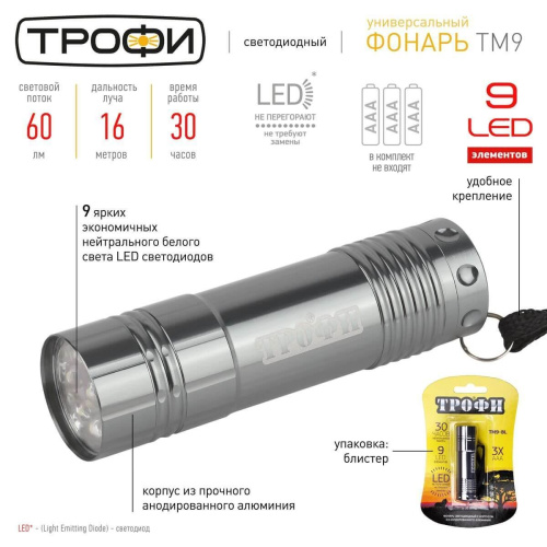 Карманный светодиодный фонарь ЭРА Трофи от батареек 85х23 60 лм TM9-BL Б0016864 Карманный светодиодный фонарь ЭРА Трофи от батареек 85х23 60 лм TM9-BL Б0016864