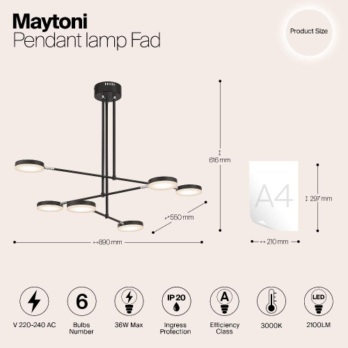 Подвесной светодиодный светильник Maytoni Fad MOD070PL-L38B3K Подвесной светодиодный светильник Maytoni Fad MOD070PL-L38B3K