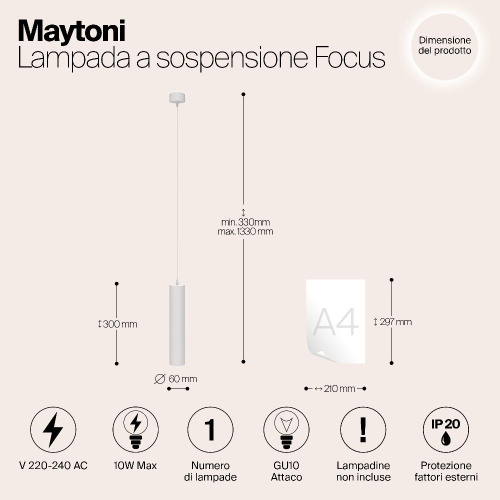 Подвесной светильник Maytoni Technical Focus P075PL-01W Подвесной светильник Maytoni Technical Focus P075PL-01W